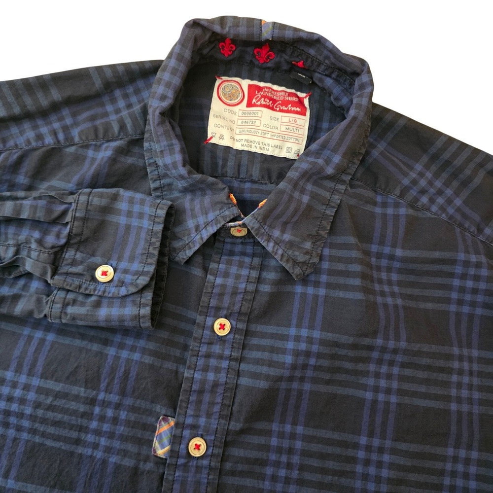 Robert Graham Button Down Shirt Mens Large Blue Plaid Long Sleeve Casual